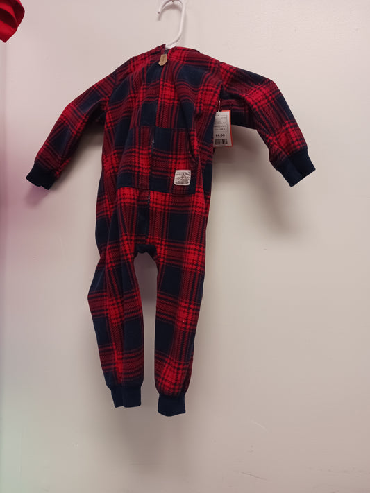 Red/Navy Plaid Carters Hooded Pants One Piece, 18M B