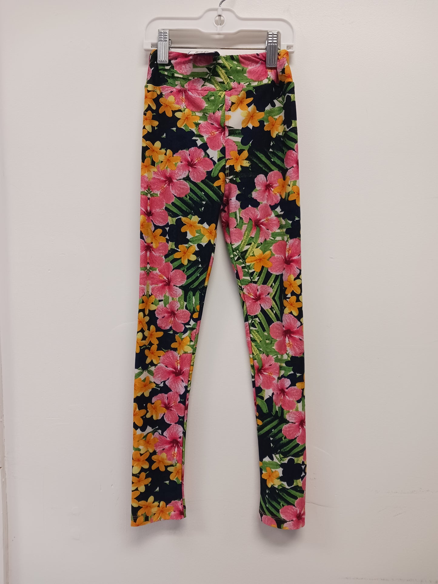 Pink/Green/Yellow Flower Lularoe Leggings, L/XL