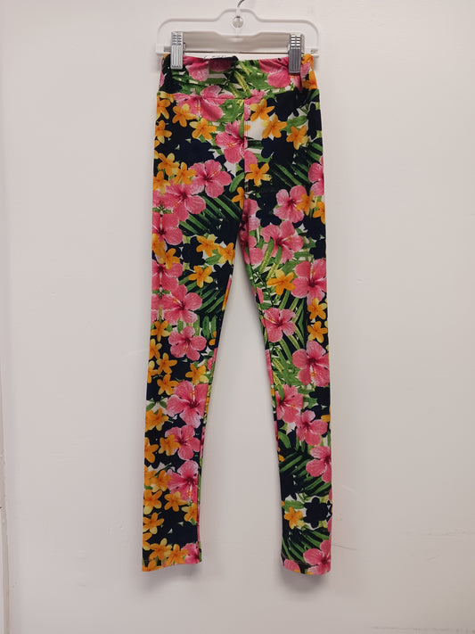 Pink/Green/Yellow Flower Lularoe Leggings, L/XL