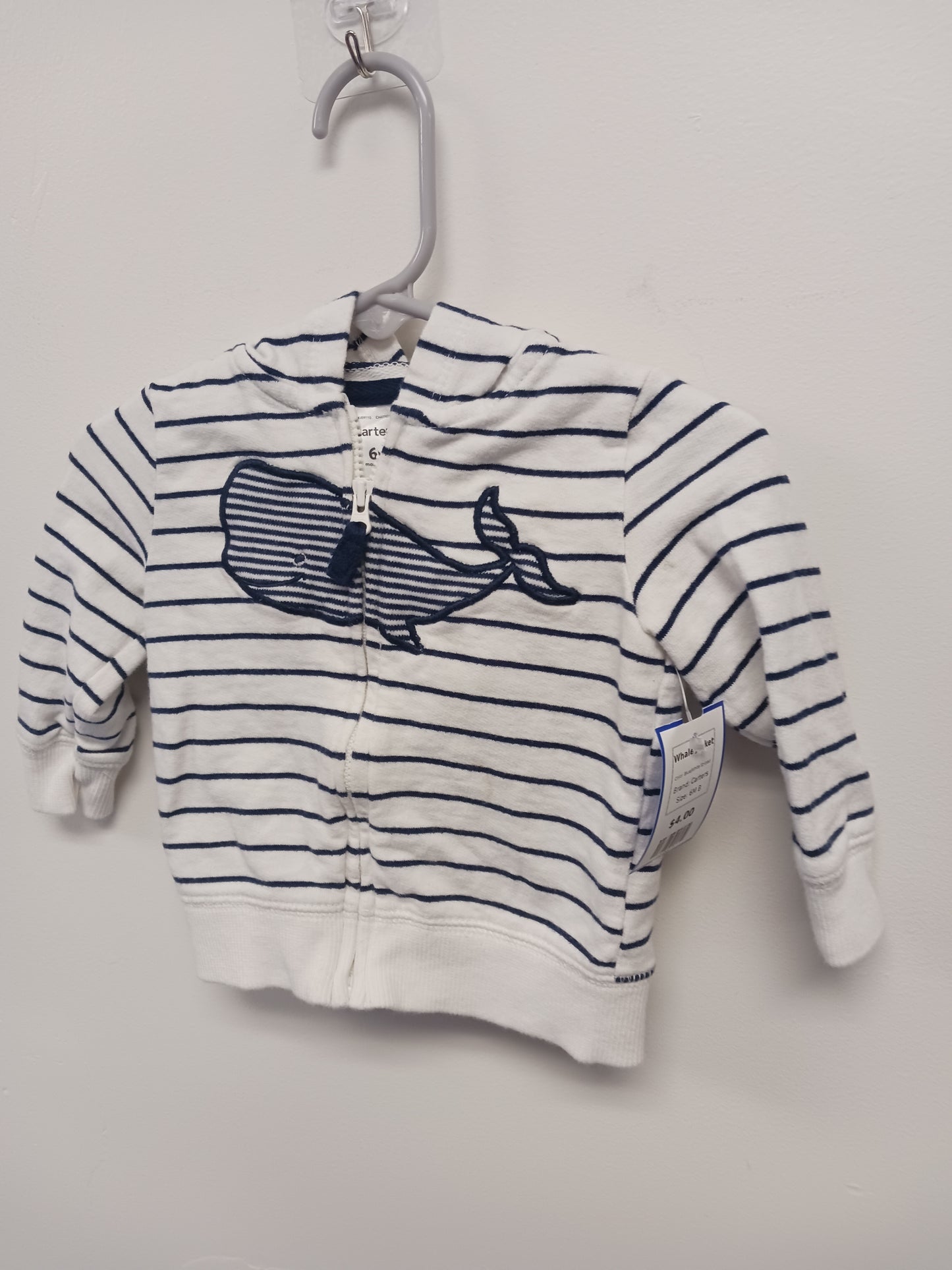 Blue/White Striped Carters Whale Jacket, 6M B