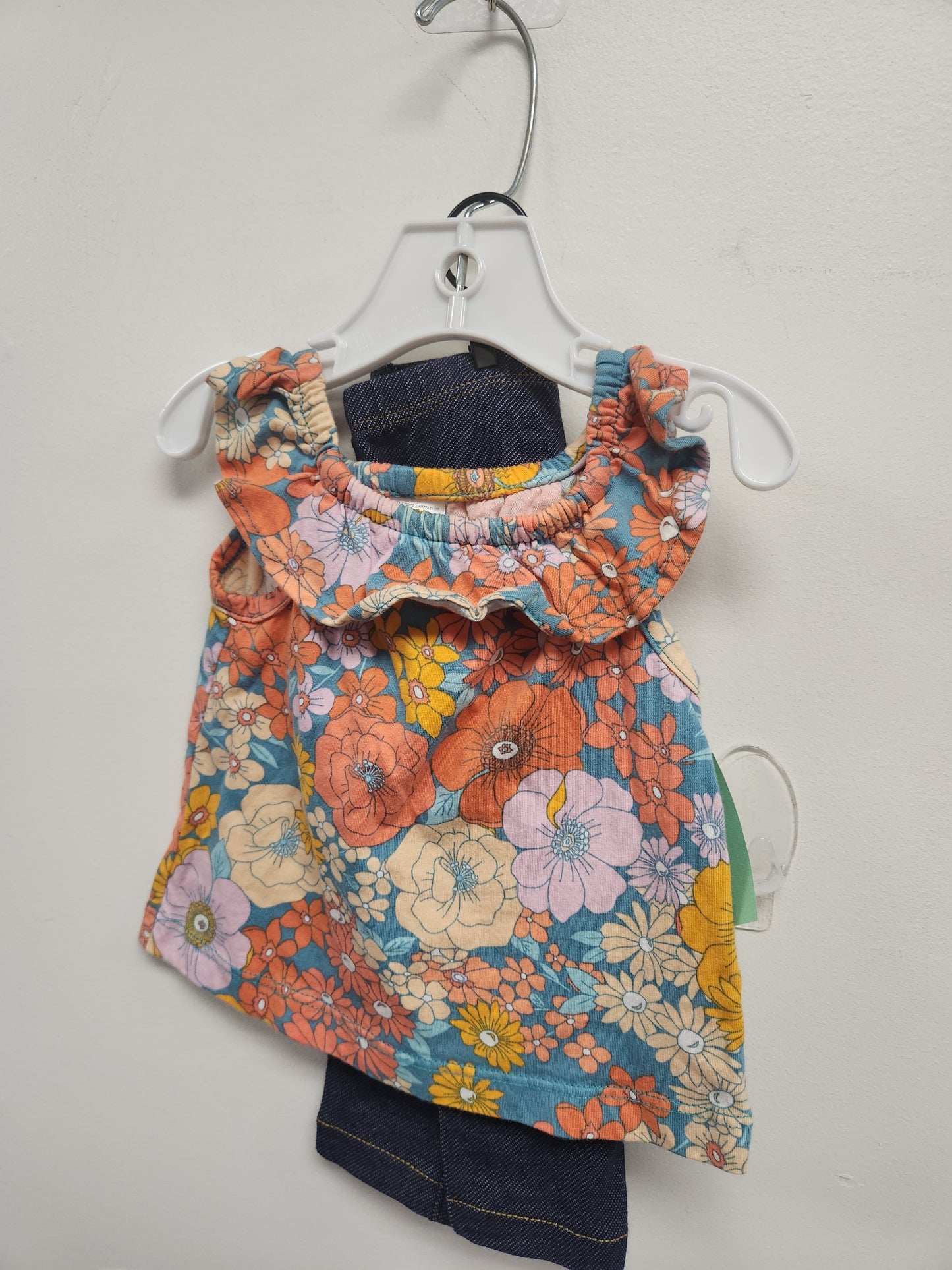 Blue/Colorful Flower Carters Outfit, 6M G