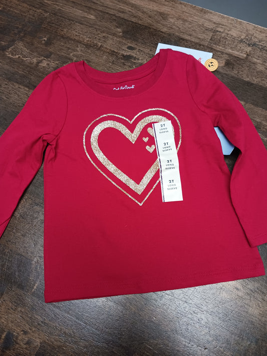 Red/Gold Heart Cat & Jack Longsleeve Shirt, 2T G
