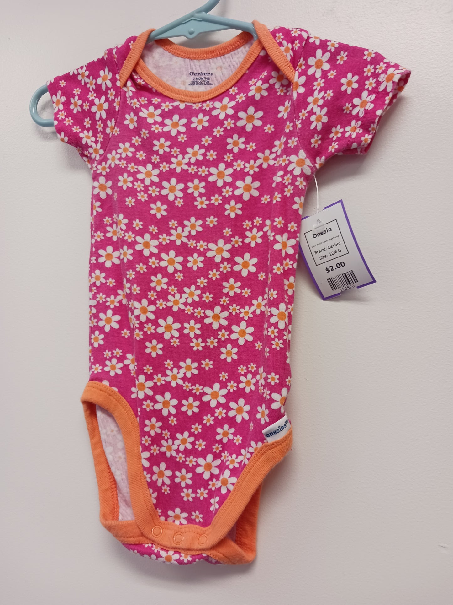 Pink/White/Orange Flower Gerber Onesie, 12M G
