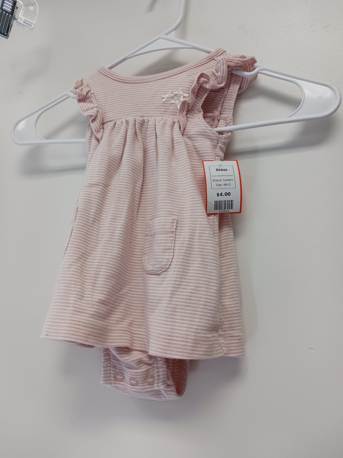Pink/White Striped Carters Dress, 6M G