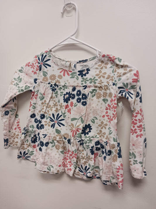 white/blue/pink Carters Long Sleeve Flower Shirt, 6 G