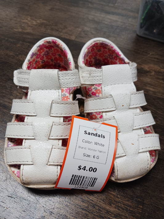 White Wonder Nation Sandals, 6 G