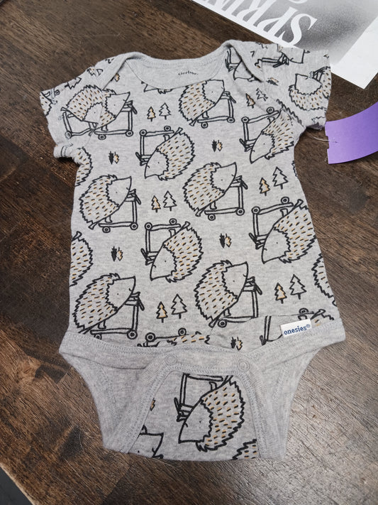 Grey/Black Hedgehog Gerber Onesie, NB B
