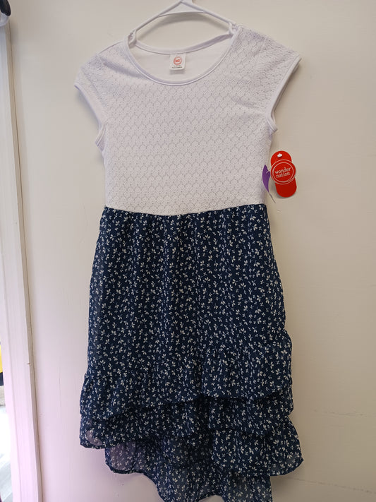White/Navy Flower Wonder Nation Dress, 10 G