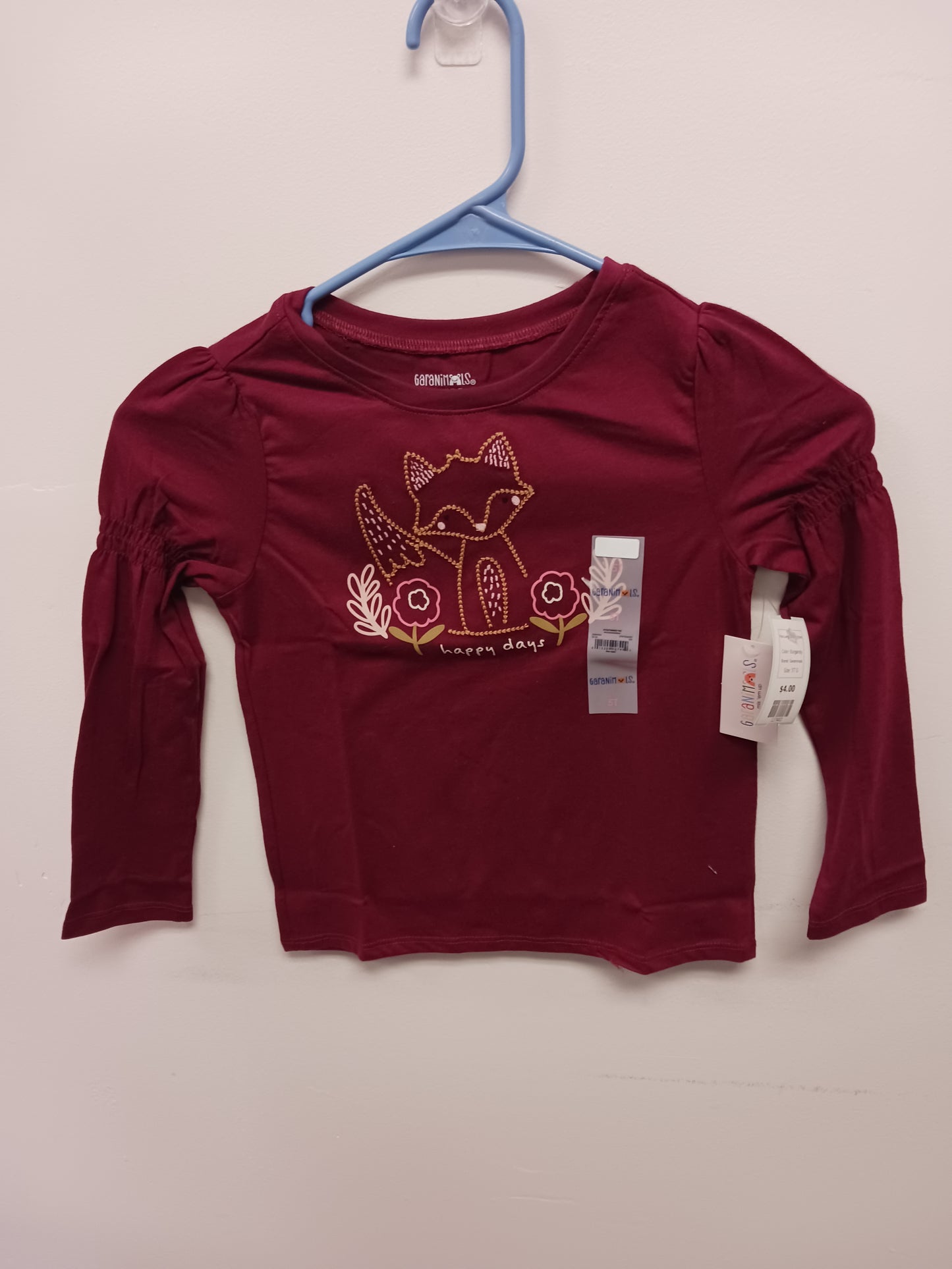 Burgandy Garanimals Fox Long Sleeve Shirt, 5T G