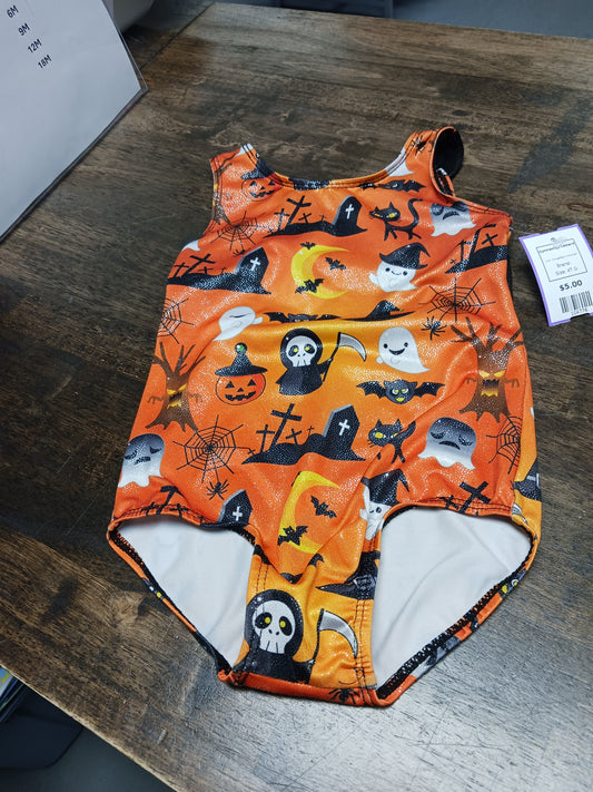 Orange/Black Halloween  Gymnastics Leotard, 4T G