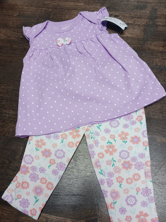 Purple/White Flower Carters Outfit, 3M G