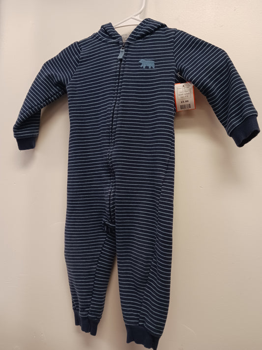 Blue Carters Hooded Striped Romper, 2T B