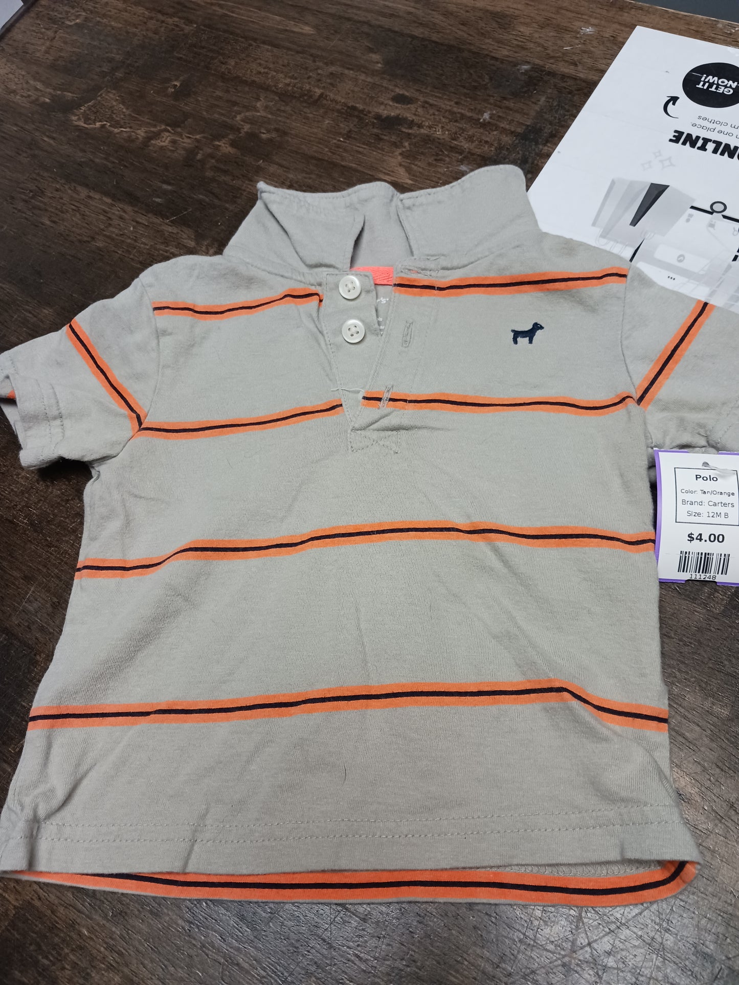 Tan/Orange Carters Polo, 12M B