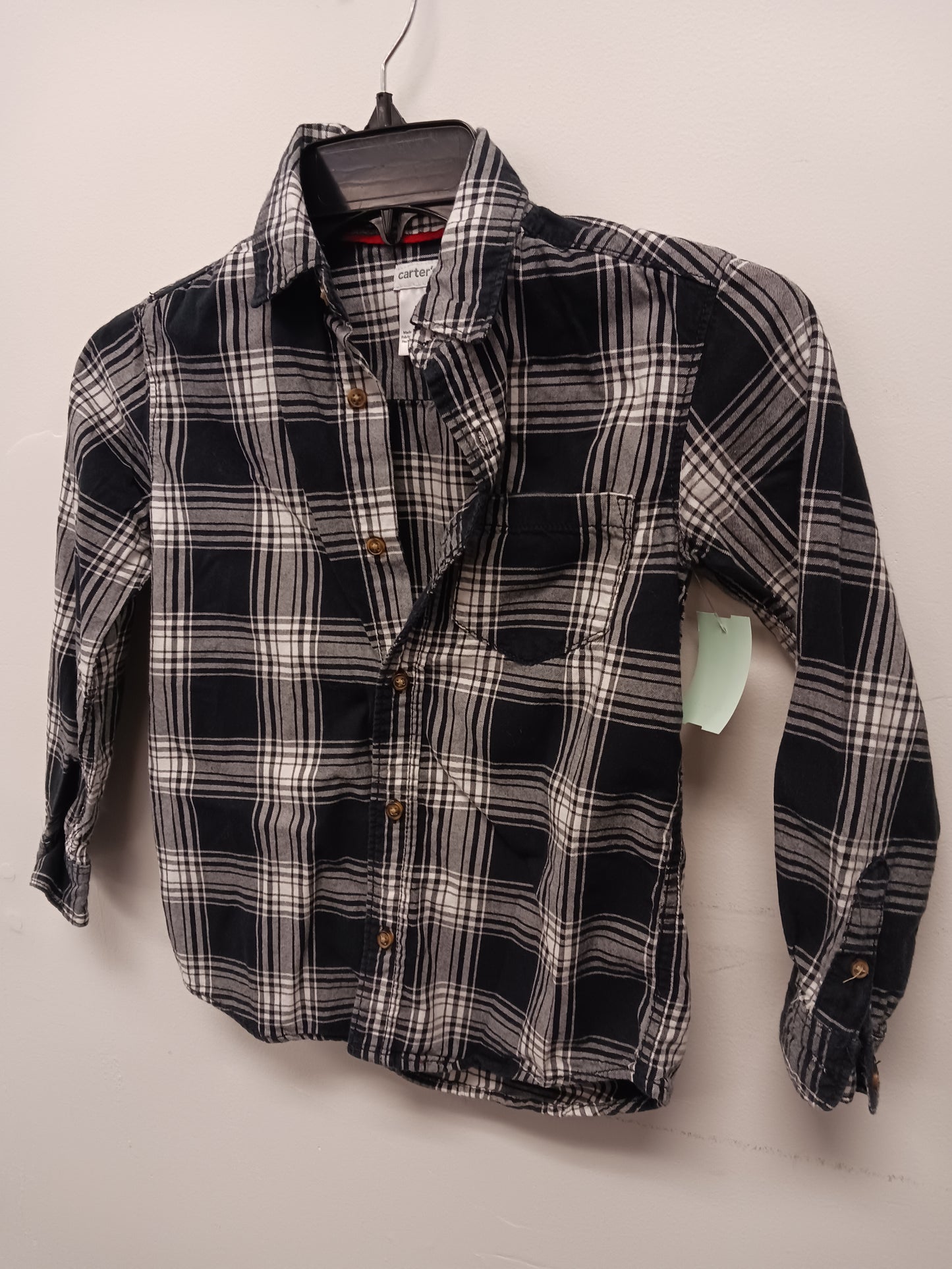 Black/White Plaid Carters Longsleeve Button Up, 7 B