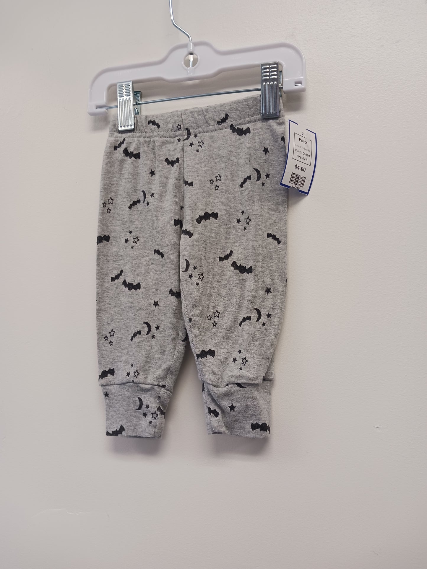 Grey/Black Bat Carters Pants, 6M B