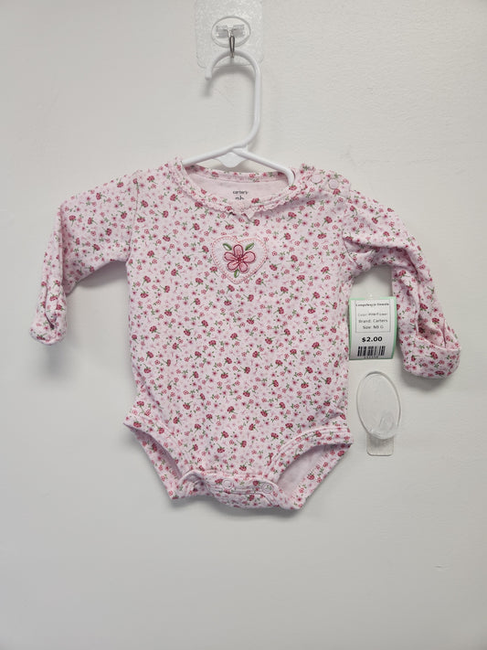 Pink Flower Carters Longsleeve Onesie, NB G