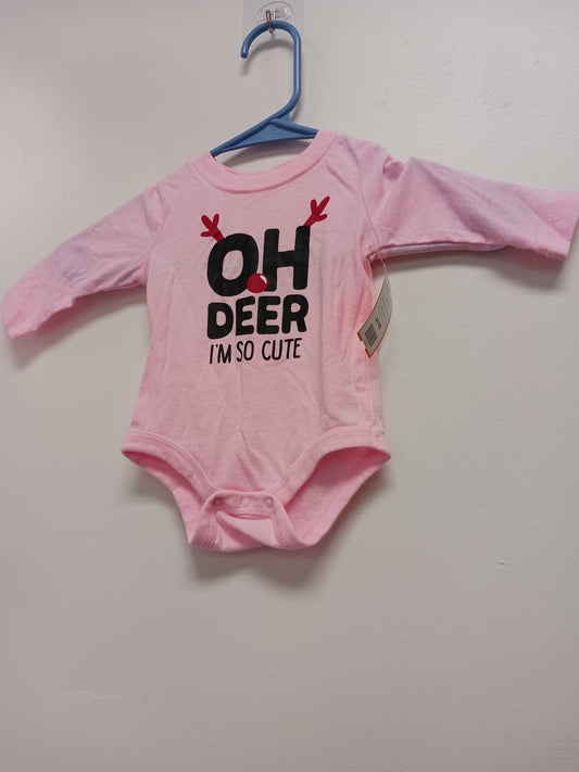 Pink North Pole Long Sleeve Oh Deer Onesie, 3M G