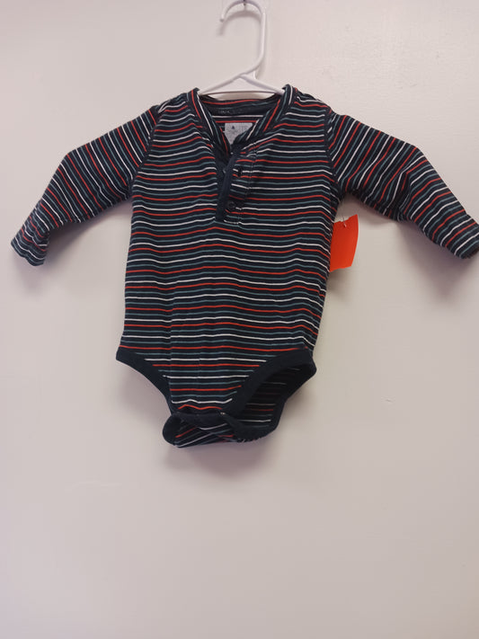 Navy/Orange/White Striped Gap Longsleeve Onesie, 6M B