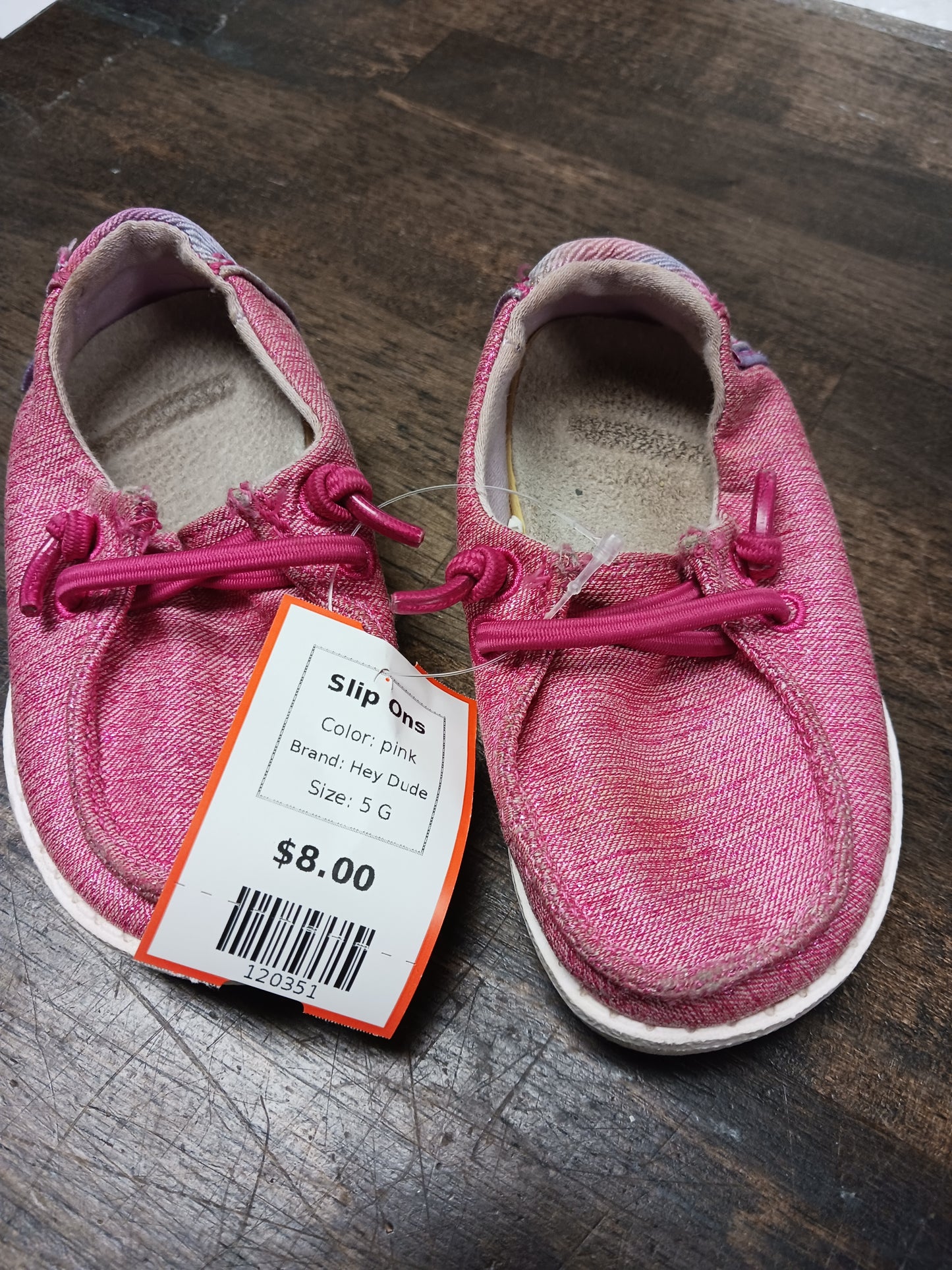 pink Hey Dude Slip Ons, 5 G