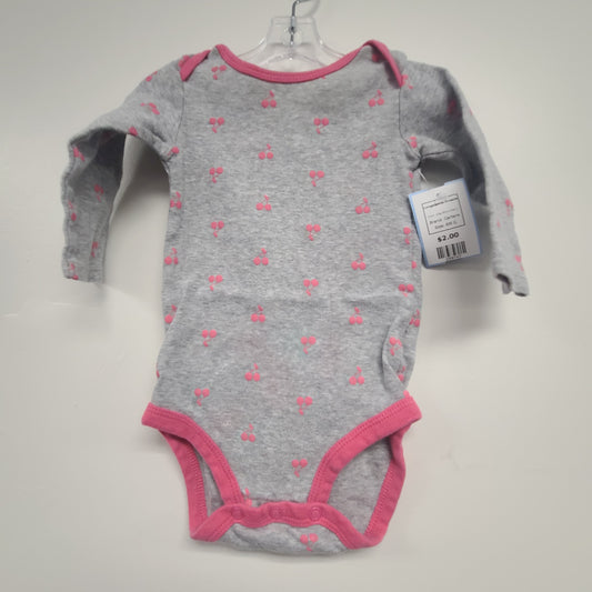 Grey/Pink Cherry Carters Longsleeve Onesie, 6M G
