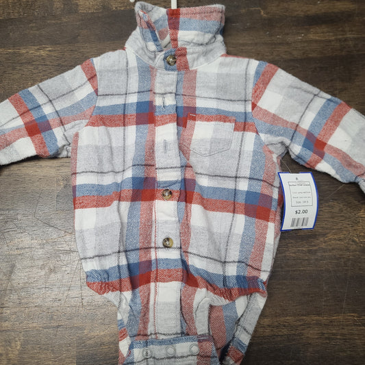 grey/red/blue just one you button down onesie, 3M B