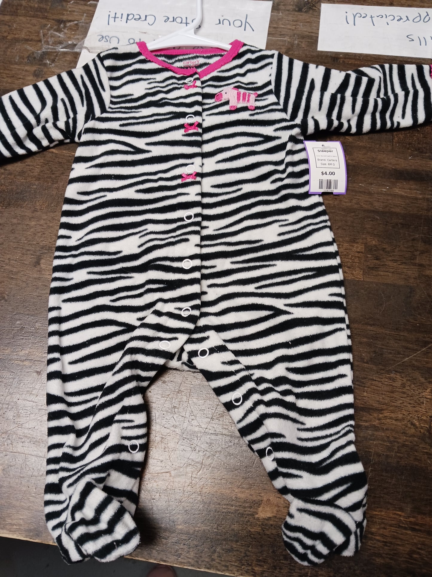 Black/White/Pink Zebra Carters Sleeper, 6M G