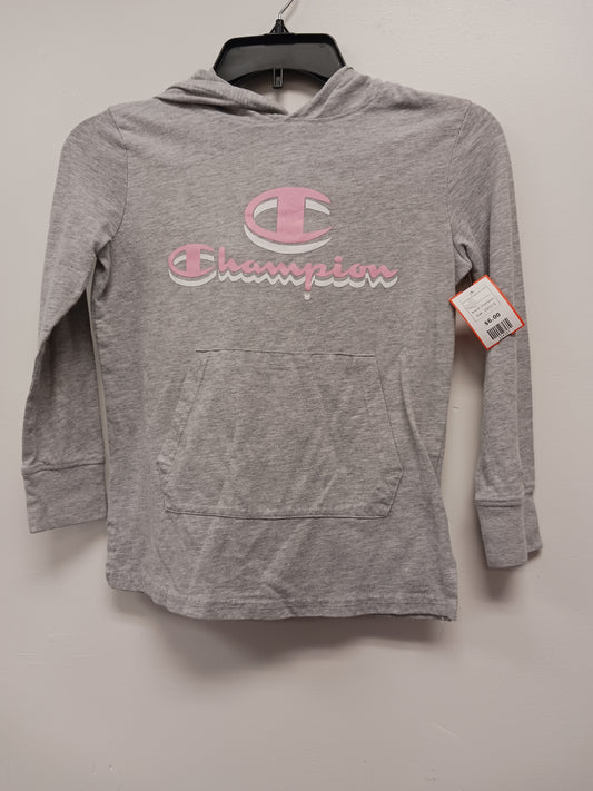 Grey/Pink/White Champion Hooded Longsleeve Shirt, 10/12 G