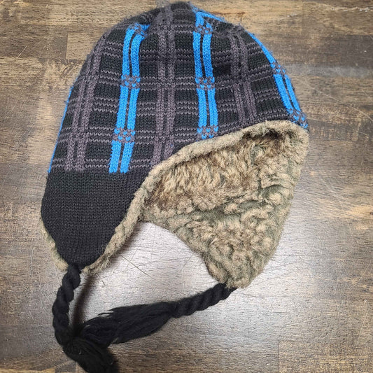 Grey/Black/Blue  Winter Hat, OS