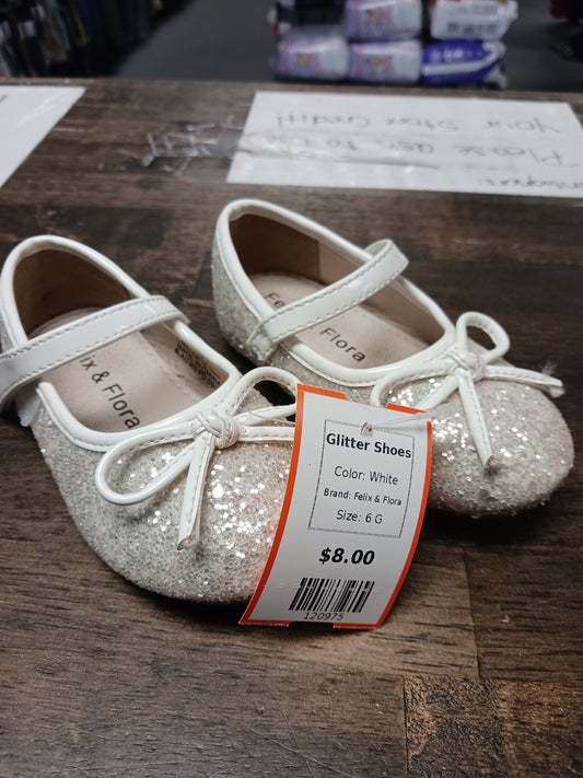 White Felix & Flora Glitter Shoes, 6 G