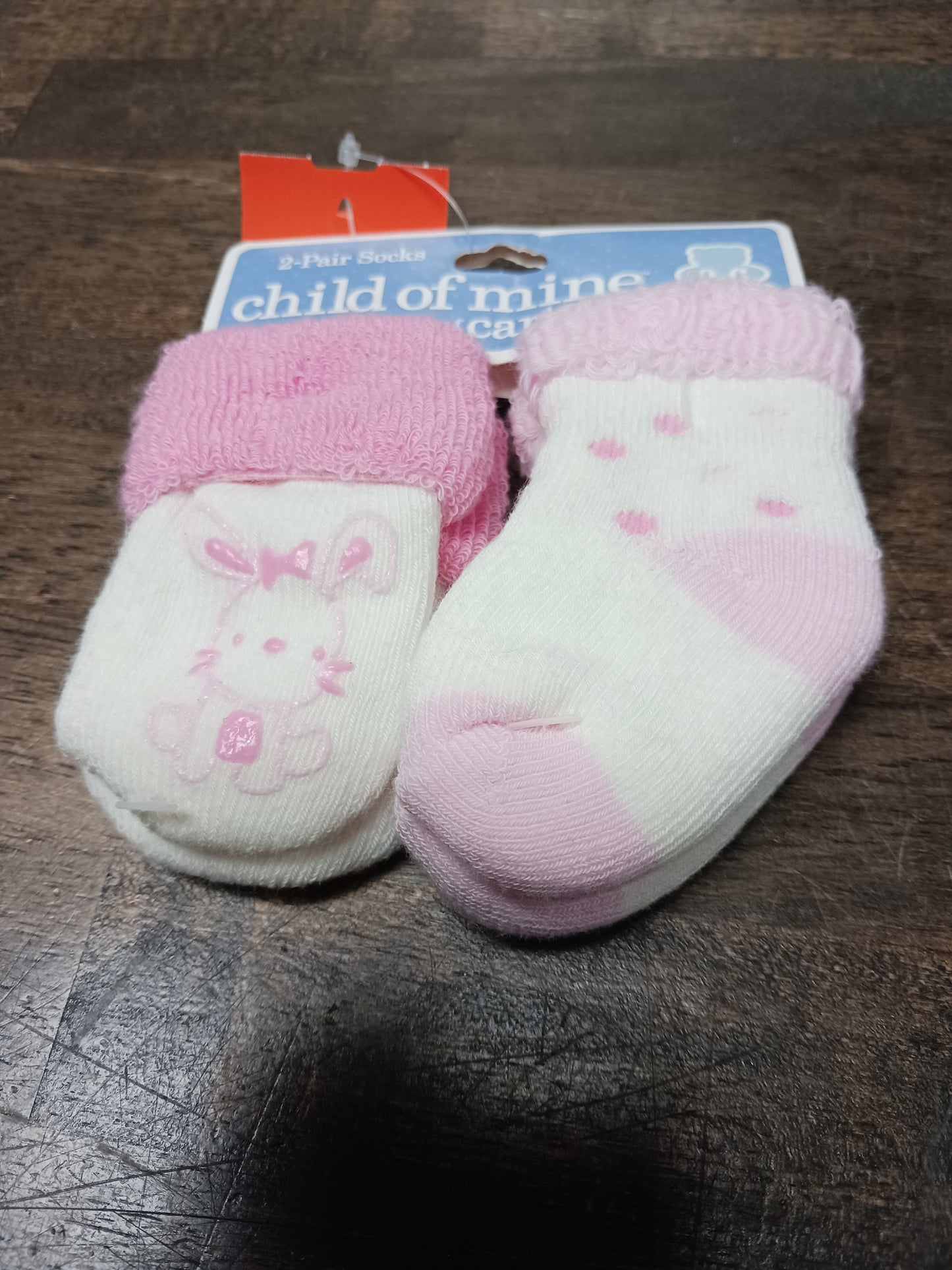 White/Pink Child of Mine 2 Pak of baby socks, 0-6M G