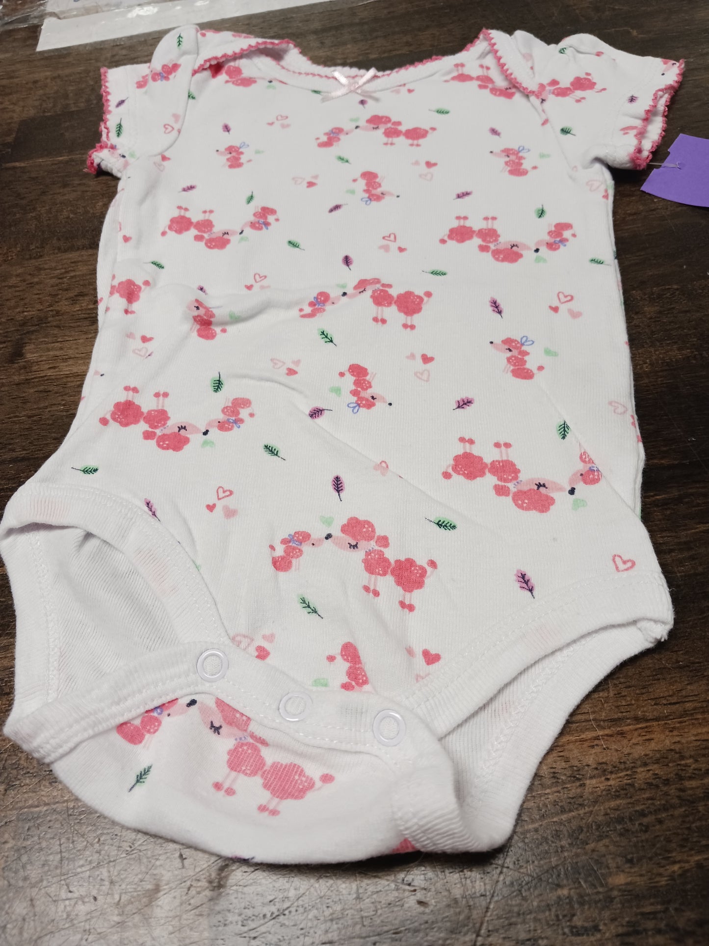 White/Pink Poodle Little Wonders Onesie, 6M G