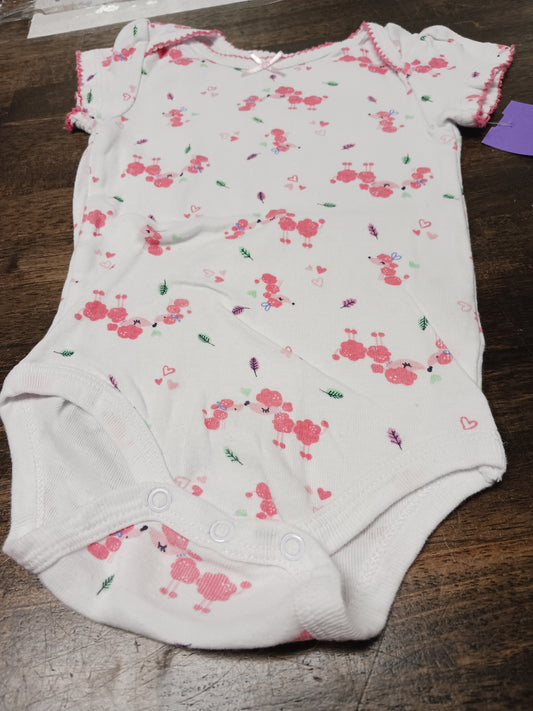 White/Pink Poodle Little Wonders Onesie, 6M G