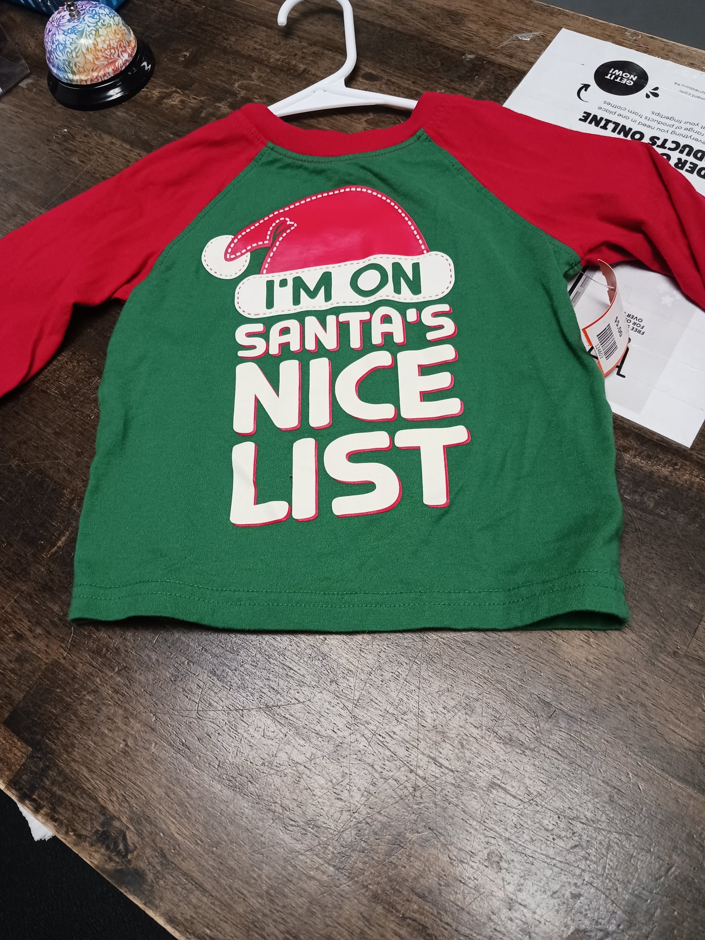 Green/Red Holiday Time Long Sleeve Christmas SHirt, 3T B