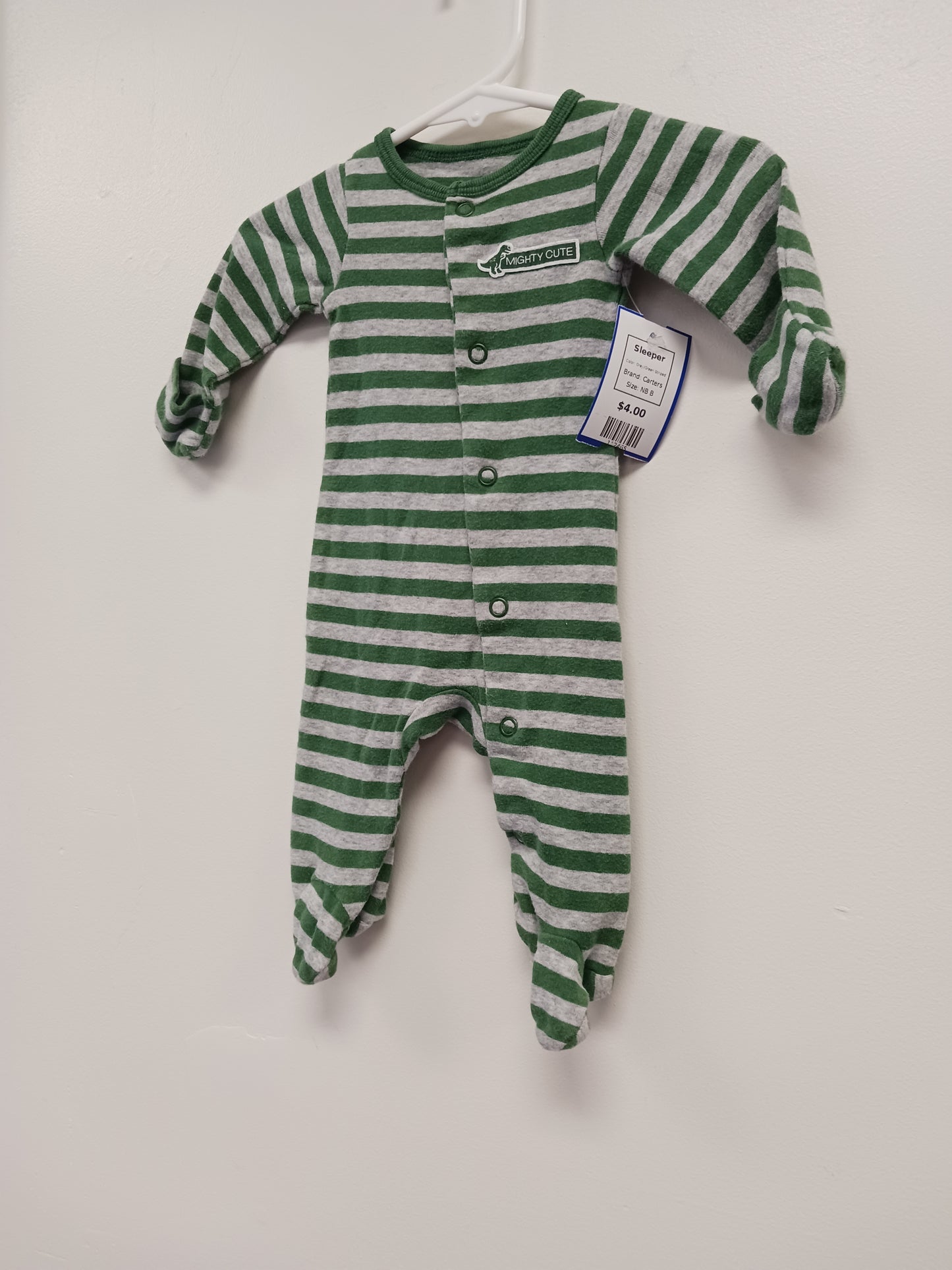 Grey/Green Striped Carters Sleeper, NB B