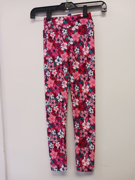 Red/Pink/White Flower Lularoe Leggings, L/XL