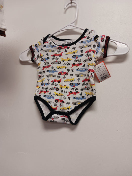 White/Black Car Quacker Jack Onesie, 6-9M B
