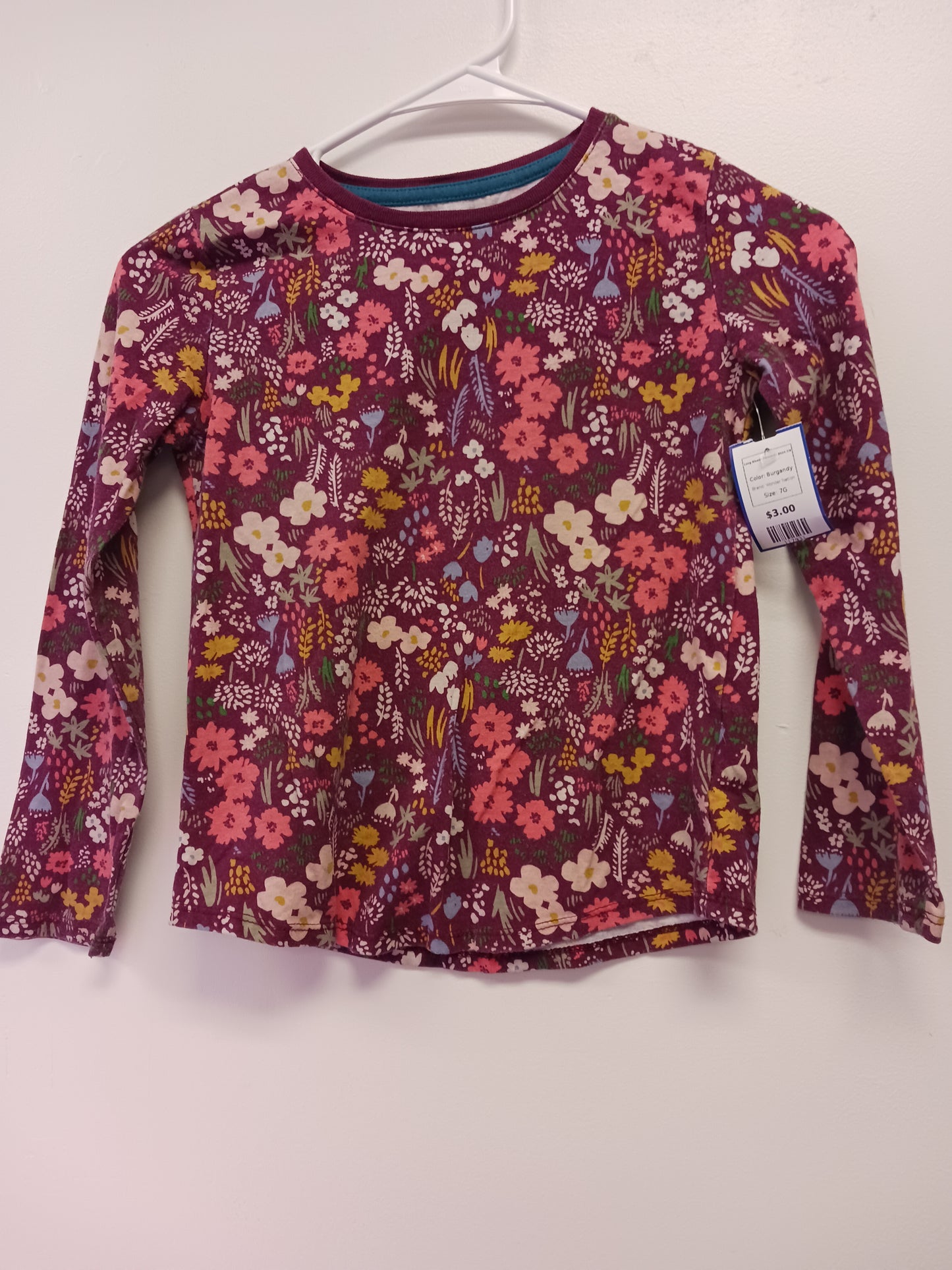 Burgandy Wonder Nation Long Sleeve Flowered Shirt  7/8, 7G
