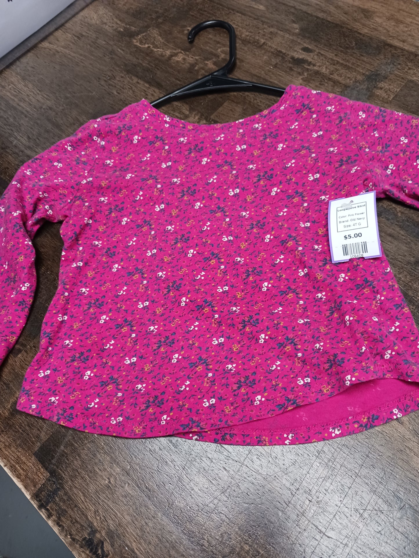 Pink Flower Old Navy Longsleeve Shirt, 4T G