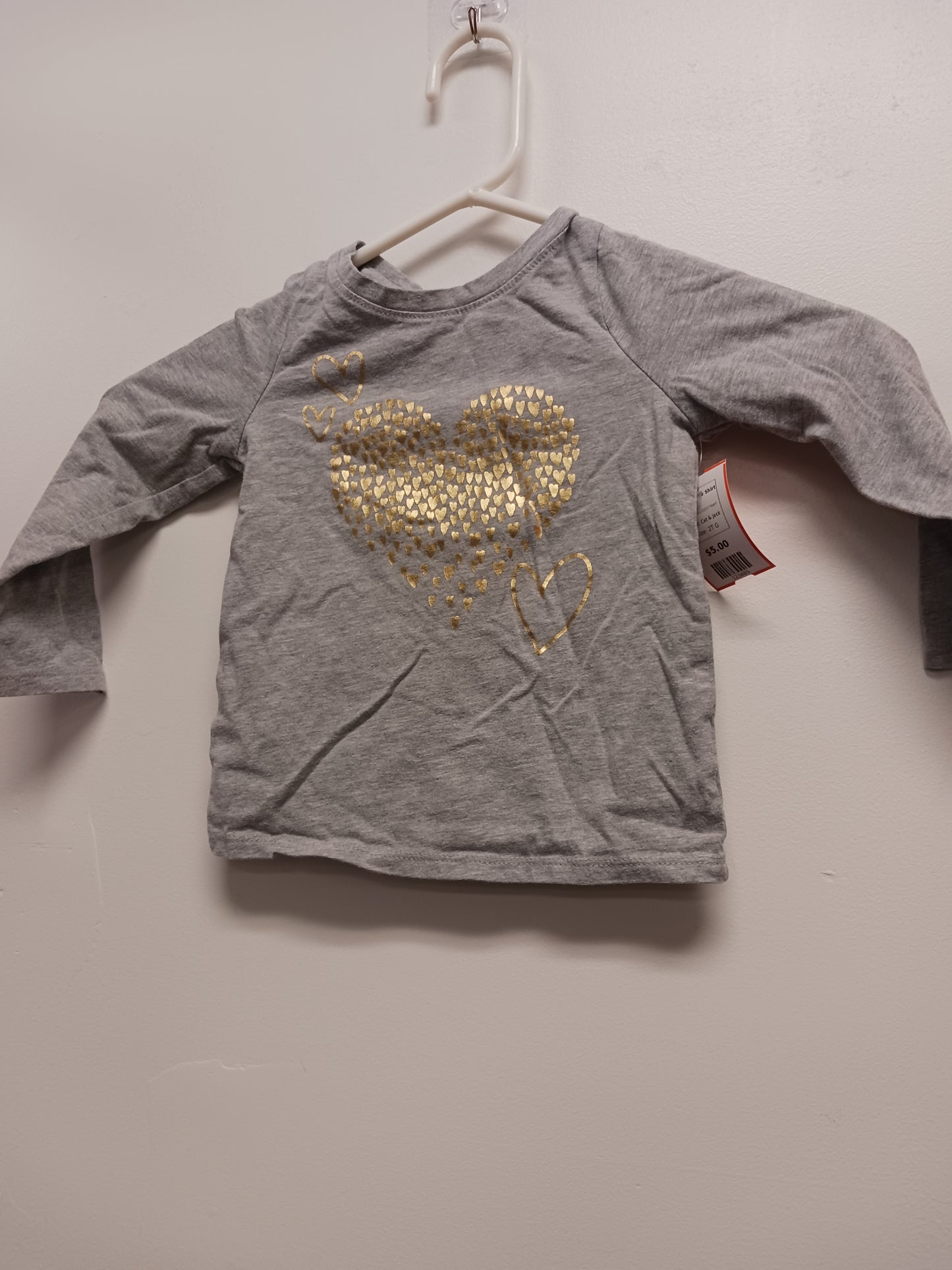 Grey/Gold Heart Cat & Jack Longsleeve Shirt, 2T G