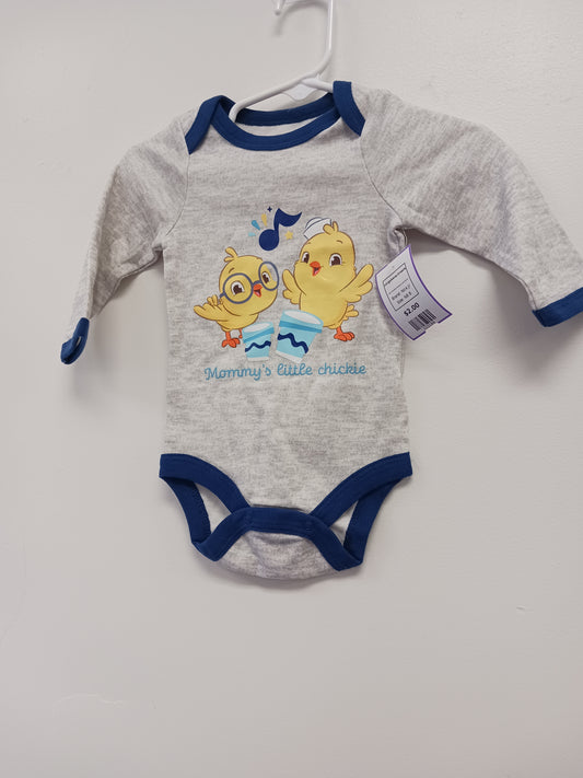 Grey/Blue Mommy's Little Chickie Nick Jr Longsleeve Onesie, NB B