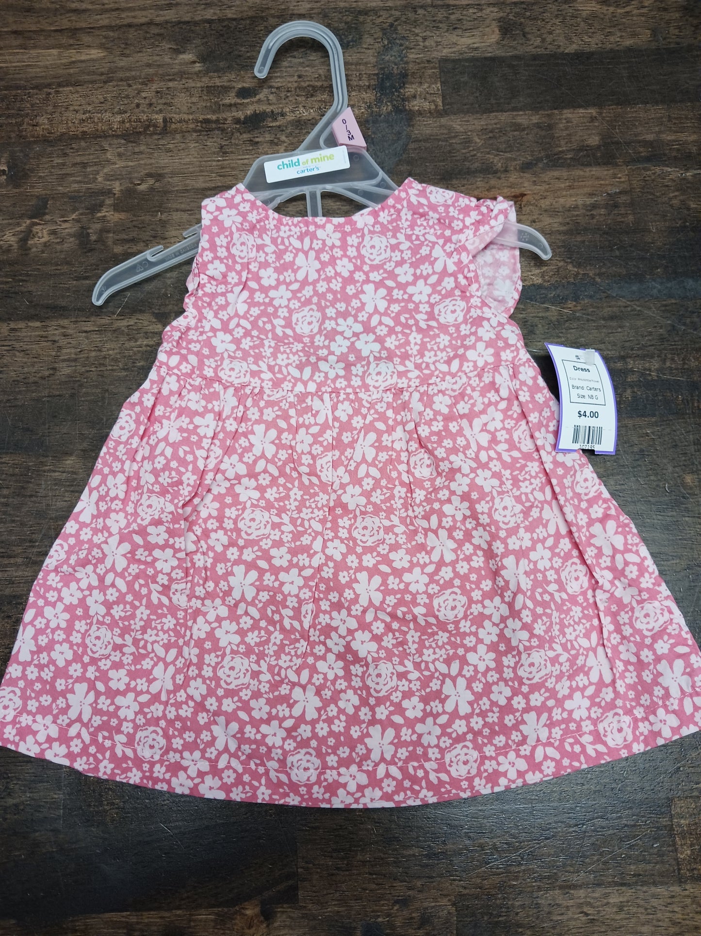 Pink/White Flower Carters Dress, NB G