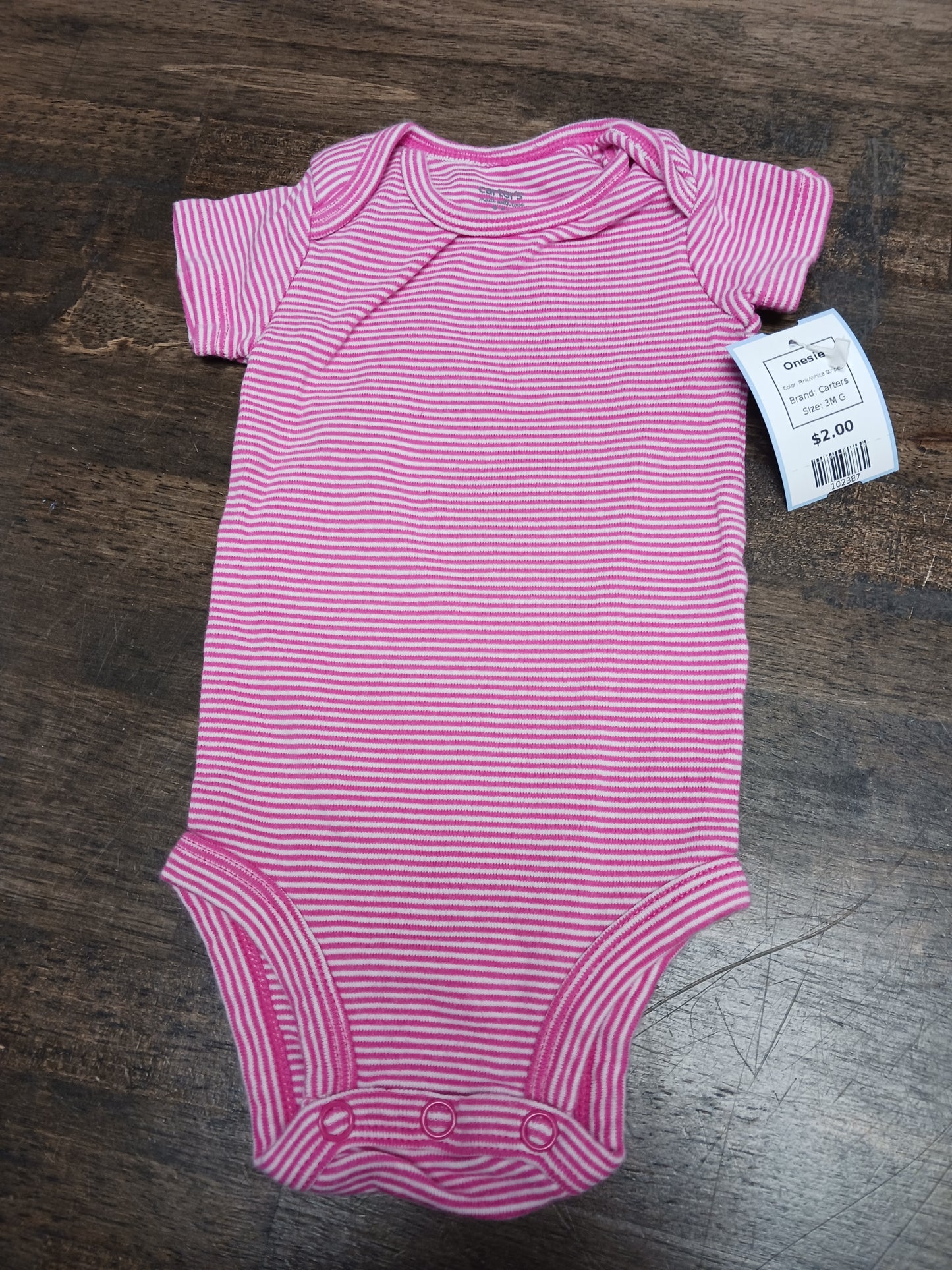 Pink/White Striped Carters Onesie, 3M G