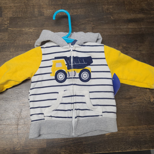 white/grey/yellow carters dump truck zip up hoodie, 6M B