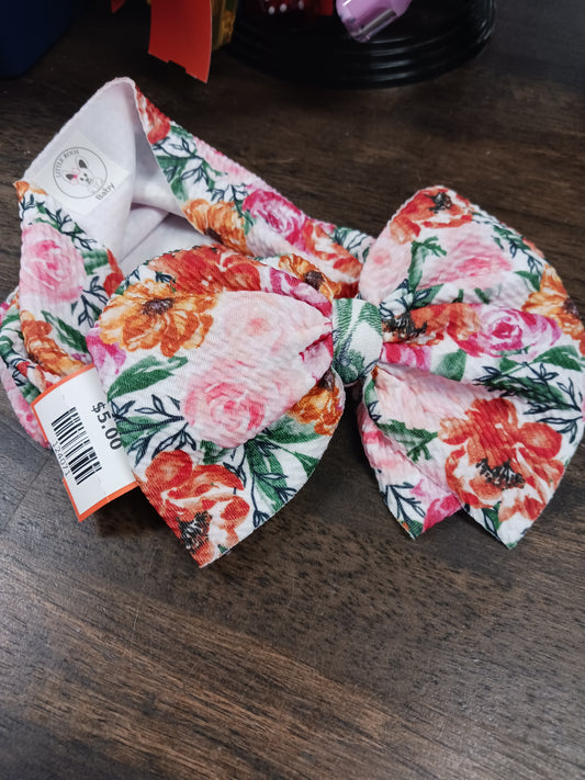 White/Colorful Flower Little Roos Headwrap Bow
