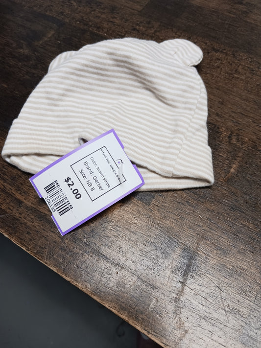 brown stripe Gerber Infant Hat w/ears 0-6m, NB B
