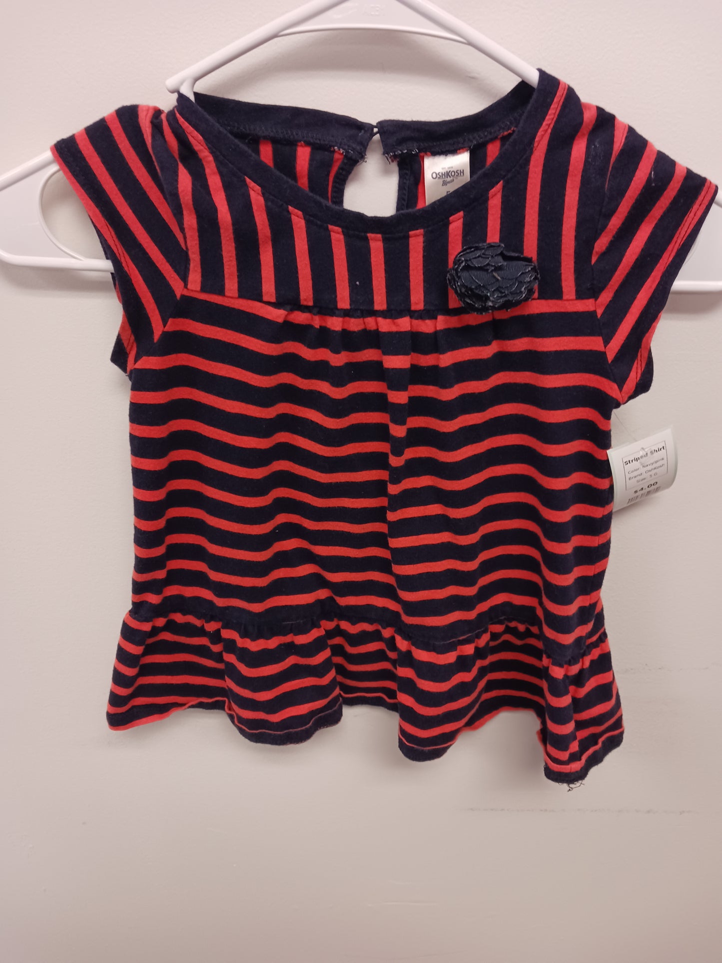 Navy/pink OshKosh Striped Shirt, 5 G