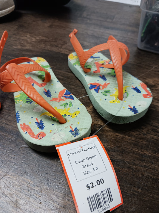 Green  Dinosaur Flip Flops, 5 B