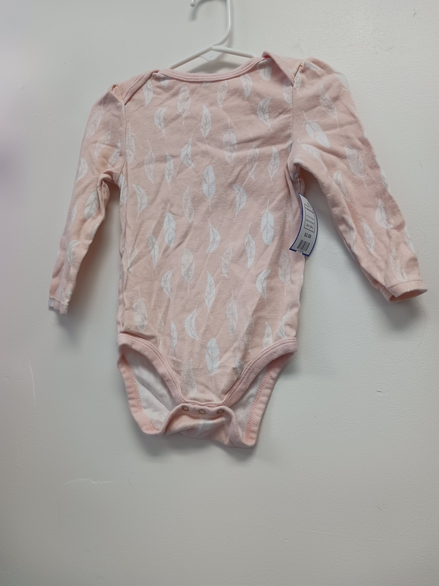 Pink/White Feather Cloud Island Longsleeve Onesie, 18M G