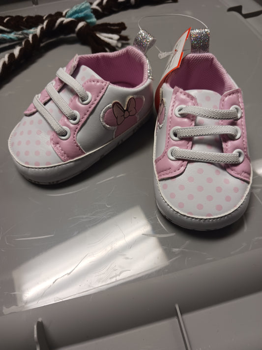 White/Pink Disney Baby Minnie Sneakers, crib shoes