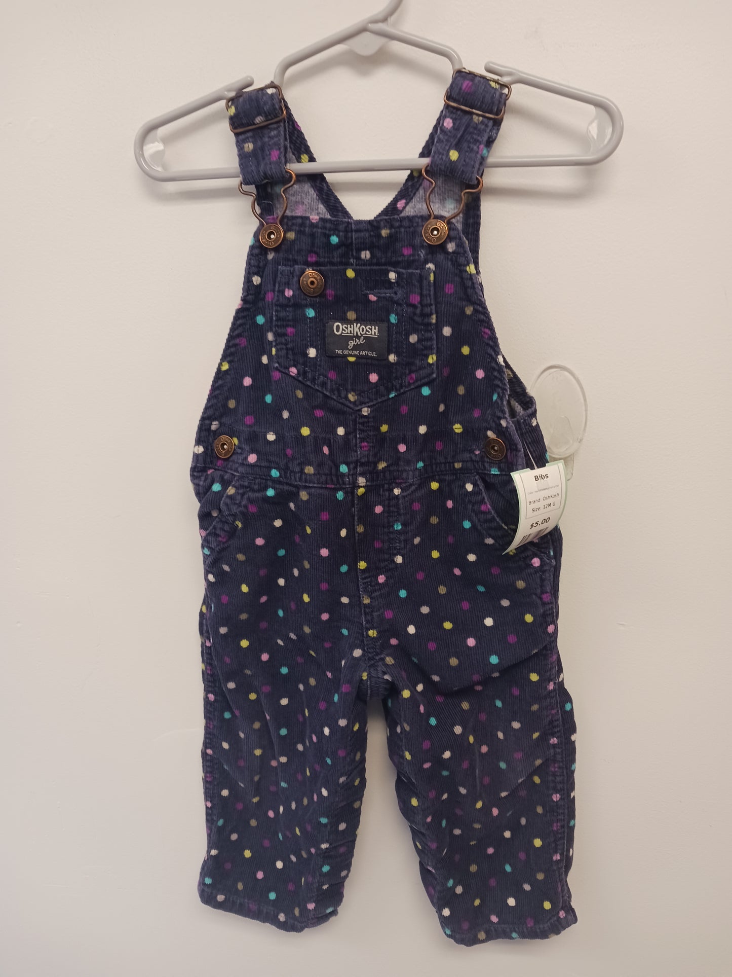Navy/Colorful Polka Dot OshKosh Bibs, 12M G